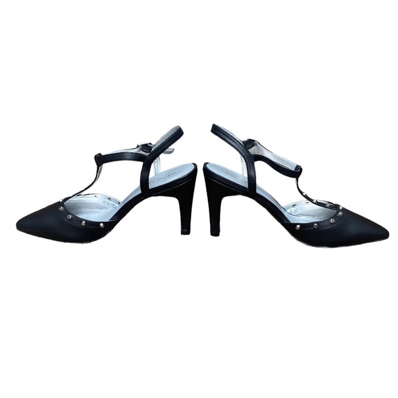 David Tate Black Valencia Leather Slingback Pumps, Black Leather Heels - Picture 7 of 12